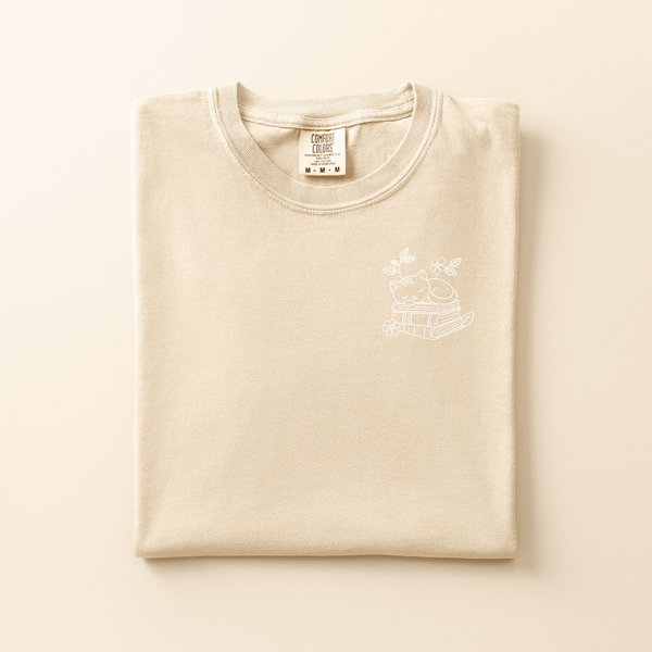 Reading Cat Embroidered Tee | Choose Your Color