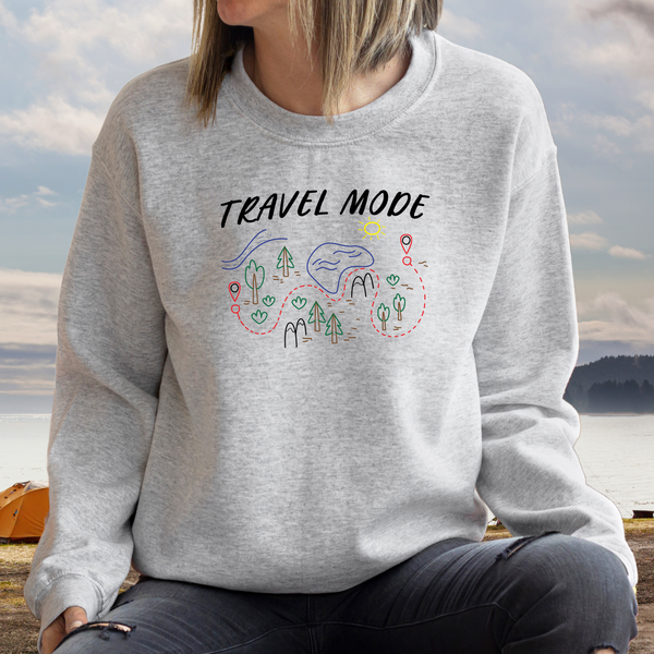 Travel Mode With Map on Ash Gildan Heavy Blend Sweatshirt