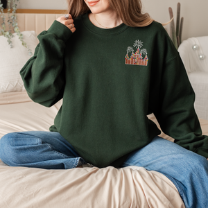 Gingerbread Castle on Forest Green Gildan Heavy Blend Sweatshirt