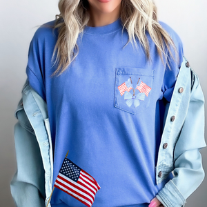 Preppy Flags 4th of July on Flo Blue Pocket Tee