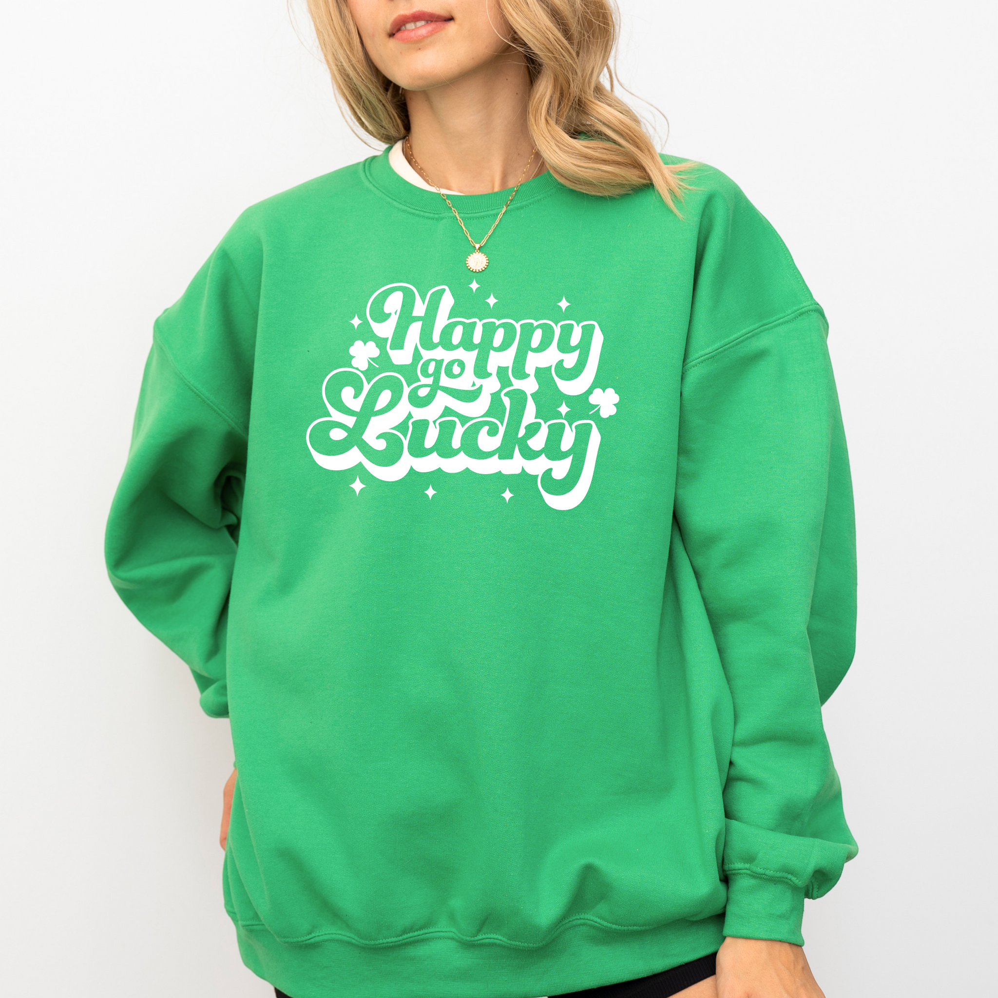 Happy Go Lucky on Irish Green Sweatshirt (FAMILY MATCHING AVAILABLE) PREORDER