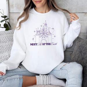 Meet Me At The Castle on White Gildan Heavy Blend Sweatshirt