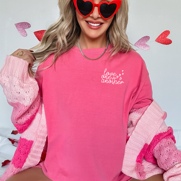 Love One Another on Crunchberry Long-Sleeved Comfort Colors Tee