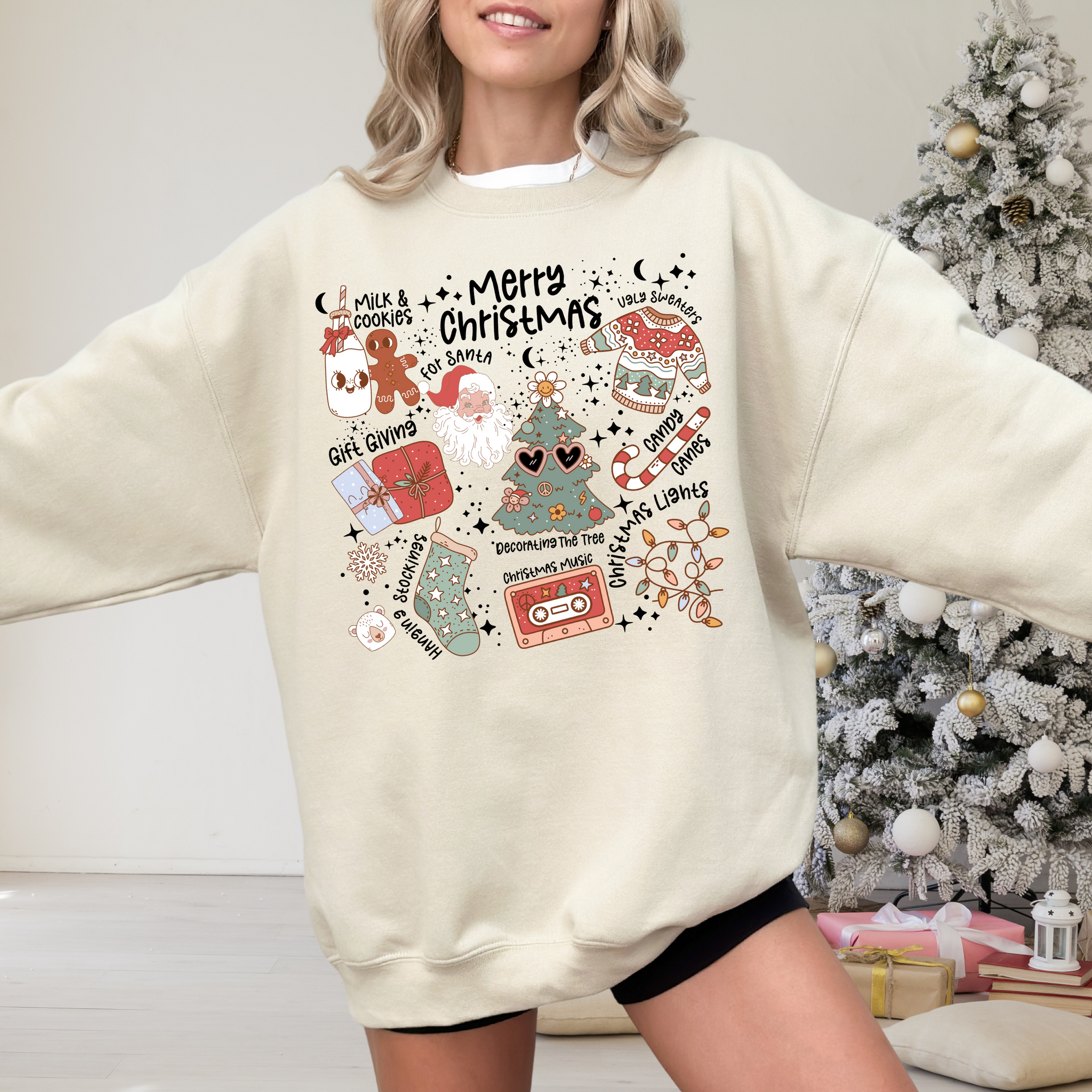 Merry Christmas Doodles on Sand Gildan Heavy Blend Sweatshirt (BLACK FRIDAY EXCLUSIVE)