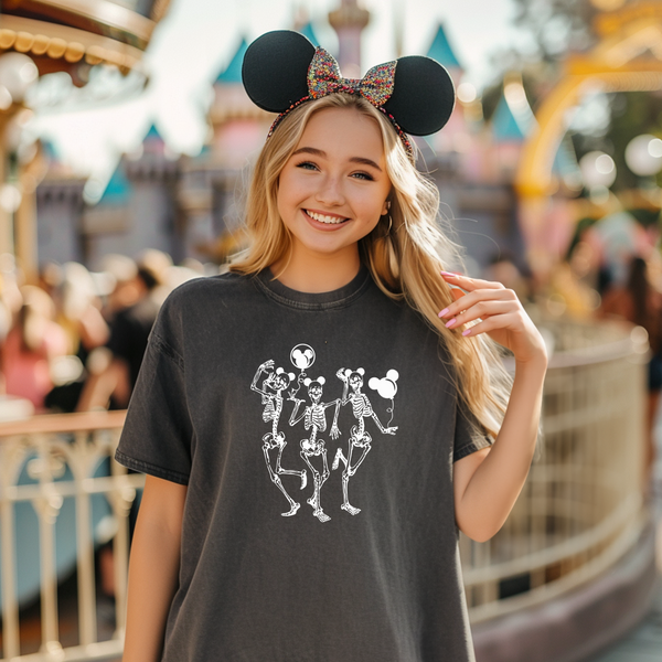 Skeletons With Balloons on Pepper Tee - October Tee of the Month