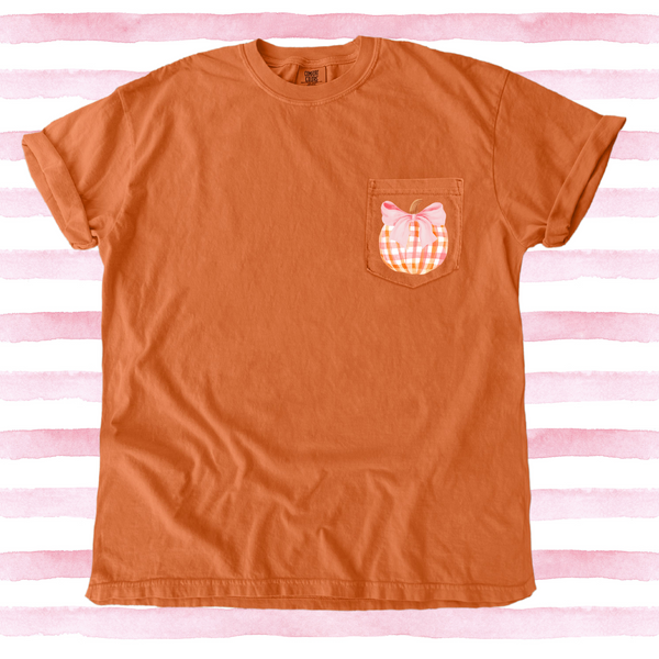 Plaid Pink Pumpkin on Melon Pocket Tee