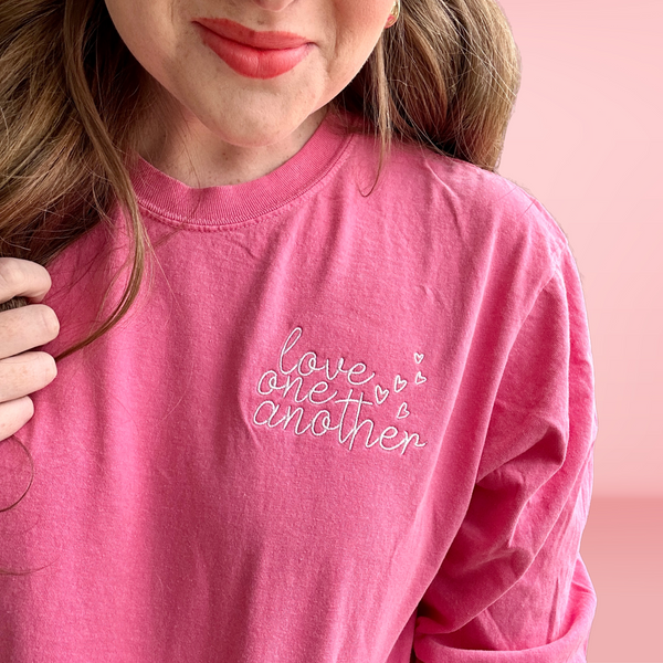 Love One Another on Crunchberry Long-Sleeved Comfort Colors Tee
