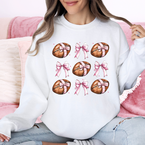 Girly Footballs With Bows on White Gildan Heavy Blend Sweatshirt