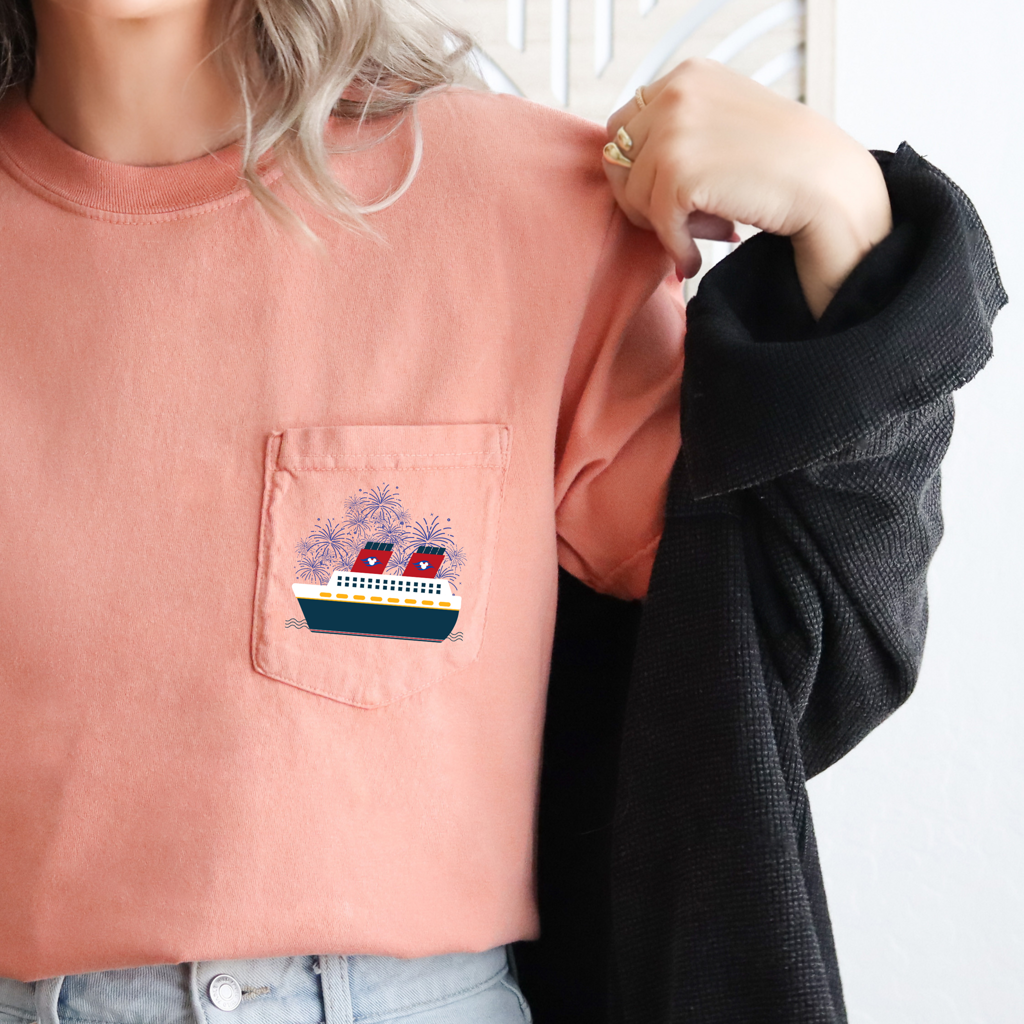 Magical Cruise With Fireworks on Terracotta Pocket Tee