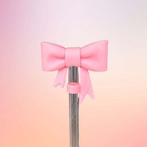 Pink Bow Straw Topper