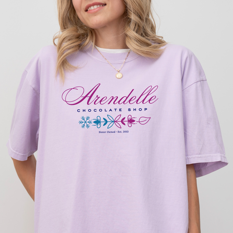 Arendelle Chocolate Shop on Orchid Tee (Youth Sizes Available!) PREORDER