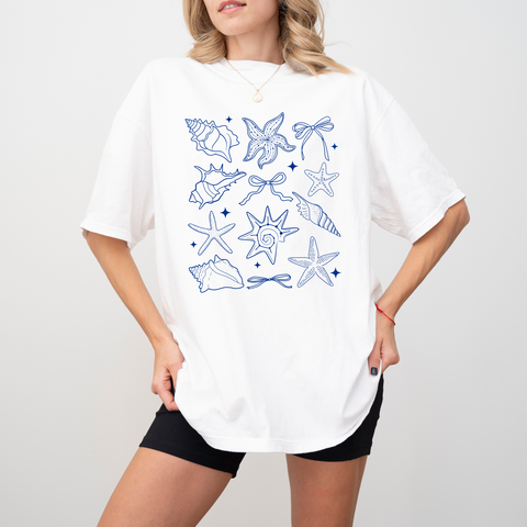 Girly Seashells on White Tee PREORDER