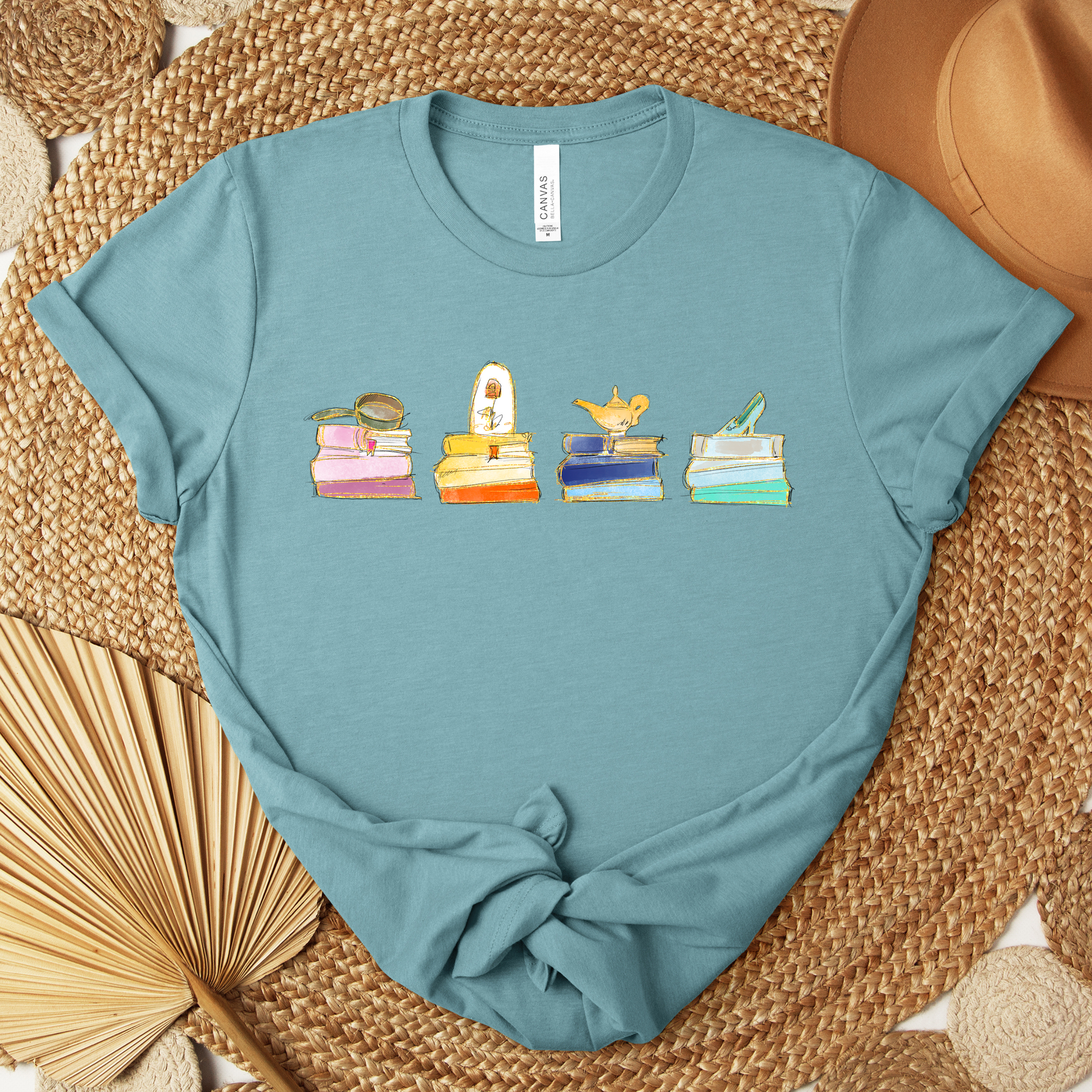 Four Princess Book Stacks Tee in Heather Blue Lagoon PREORDER