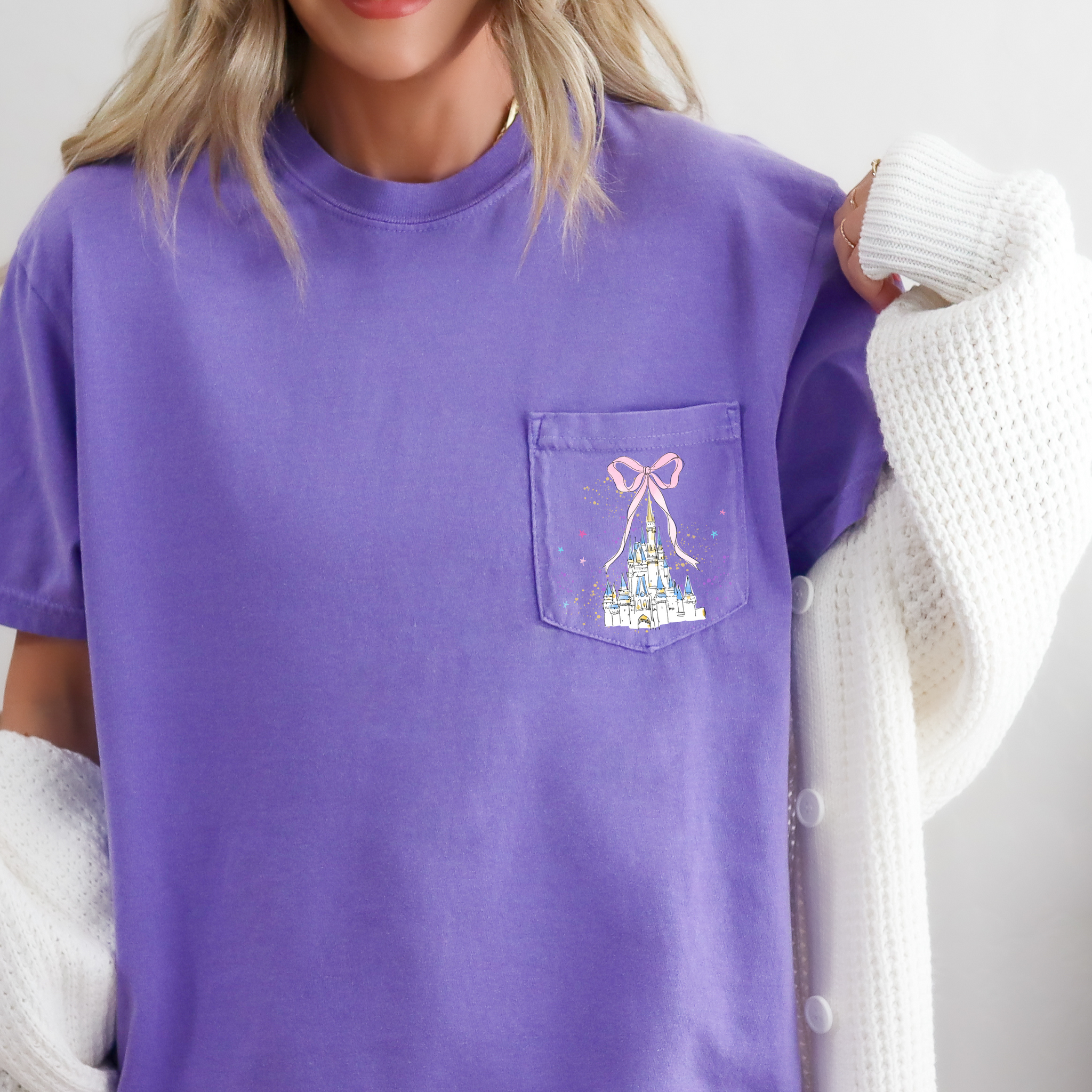 Castle With Bow on Violet Pocket Tee (Youth Sizes Available!) PREORDER