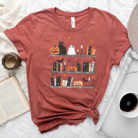 Spooky Bookshelf on Heather Clay Tee PREORDER