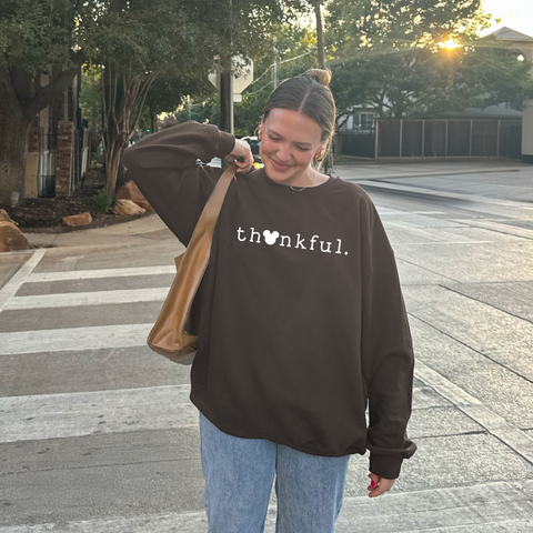 Thankful Mouse on Dark Chocolate Sweatshirt PREORDER