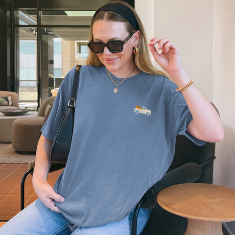 Little Pumpkin Truck on Blue Jean Tee PREORDER