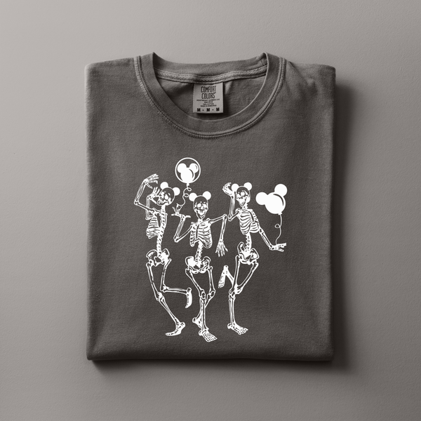 Skeletons With Balloons on Pepper Tee PREORDER