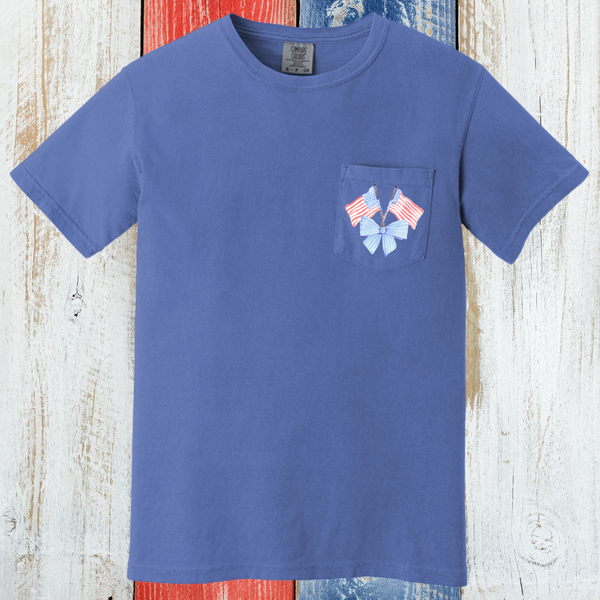 Preppy Flags 4th of July on Flo Blue Pocket Tee