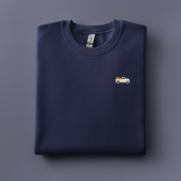 Pumpkin Truck Embroidered on Navy Sweatshirt PREORDER