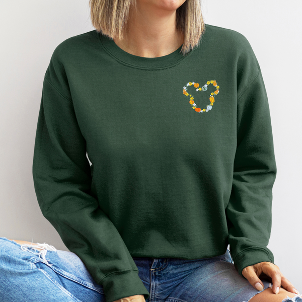 Pumpkin Mouse Head on Dark Green Gildan Heavy Blend Sweatshirt