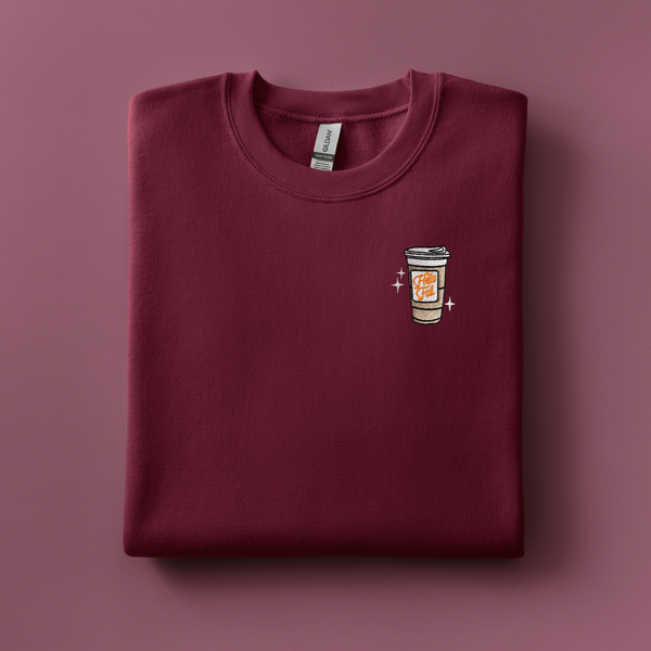 Hello Fall Coffee Cup on Maroon Sweatshirt PREORDER