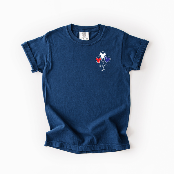 4th of July Red, White, and Blue Mouse Balloons on True Navy Tank/Tee (Youth Sizes Available!) PREORDER