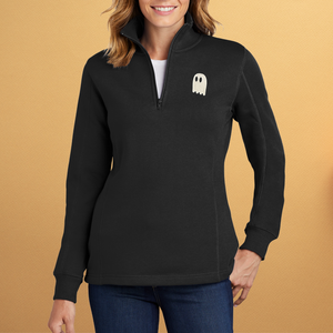 Ladies Quarter Zip Little Ghosty on Black Pullover