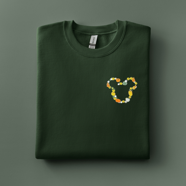 Pumpkin Mouse Head on Forest Green Sweatshirt PREORDER