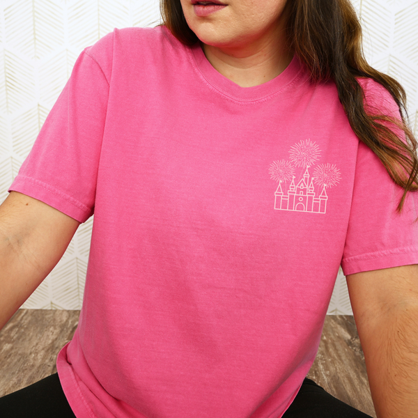 Light Pink Magical Castle on Hot Pink Tee PREORDER (Youth Sizes Available!) 🩷