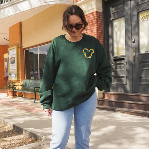 Pumpkin Mouse Head on Forest Green Sweatshirt PREORDER