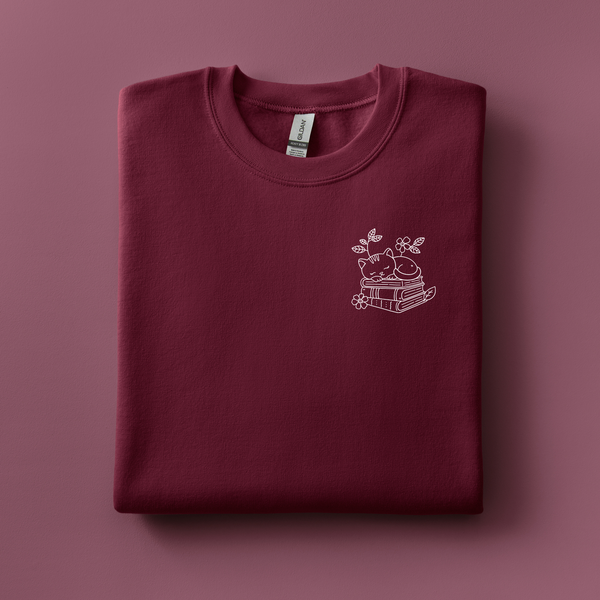 Reading Cat Embroidered Sweatshirt | Choose Your Color