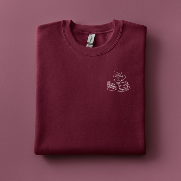 Coffee with Books Embroidered Sweatshirt | Choose Your Color