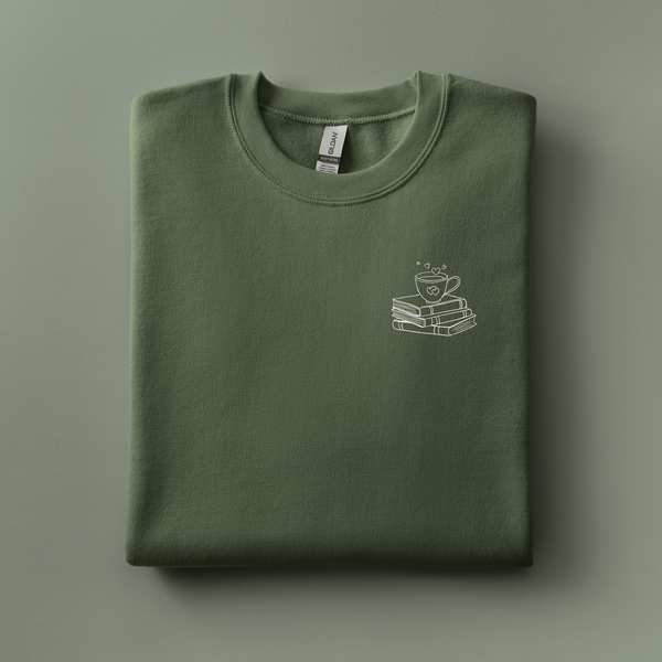 Coffee with Books Embroidered Sweatshirt | Choose Your Color