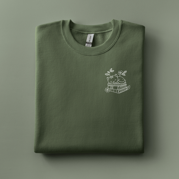 Reading Cat Embroidered Sweatshirt | Choose Your Color