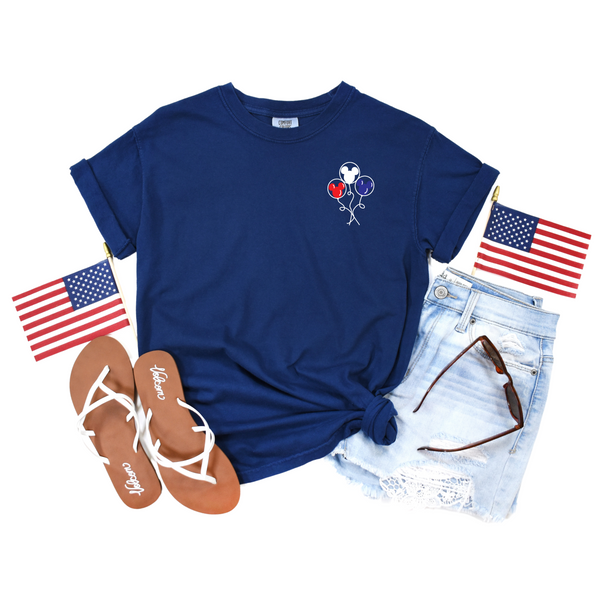 4th of July Red, White, and Blue Mouse Balloons on Navy Tee