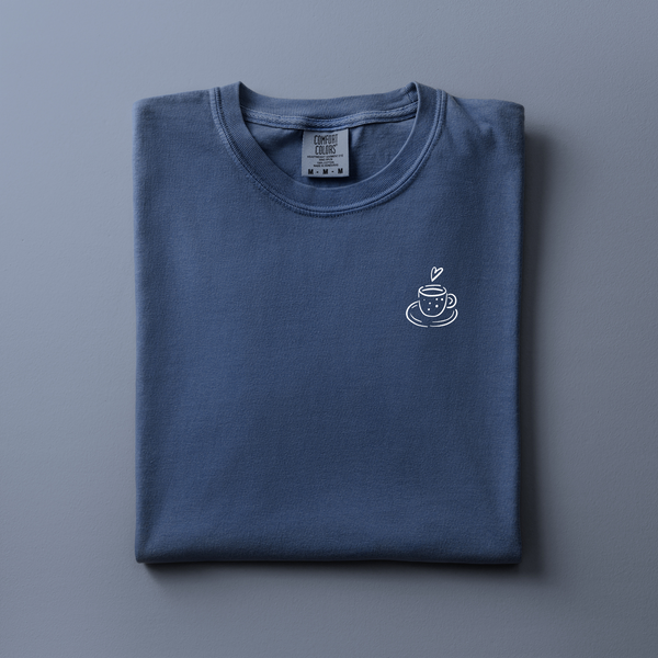 Cup of Coffee or Tea Embroidered Tee | Choose Your Color