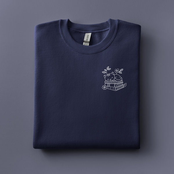Reading Cat Embroidered Sweatshirt | Choose Your Color