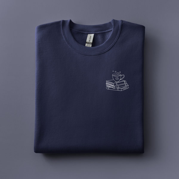 Coffee with Books Embroidered Sweatshirt | Choose Your Color