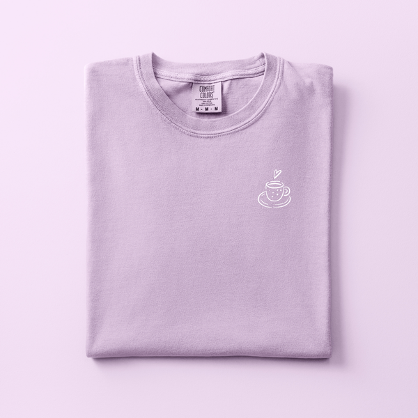 Cup of Coffee or Tea Embroidered Tee | Choose Your Color