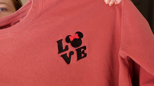 Mouse Love Embroidered on Crimson Comfort Colors Sweatshirt PREORDER