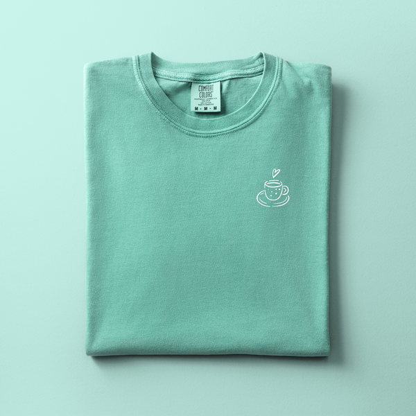 Cup of Coffee or Tea Embroidered Tee | Choose Your Color