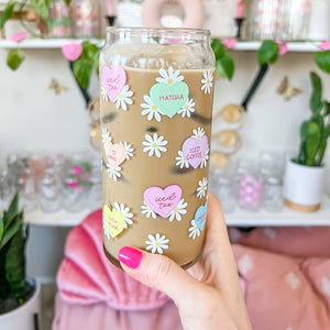 20oz Candy Heart Daisy Glass Tumbler