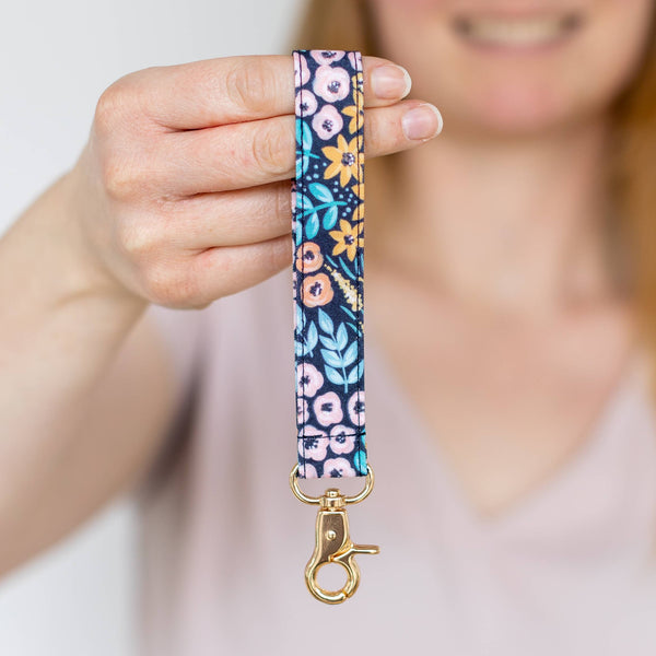 Black Floral Wristlet Keychain