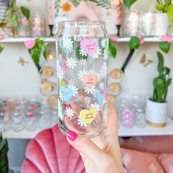 20oz Candy Heart Daisy Glass Tumbler