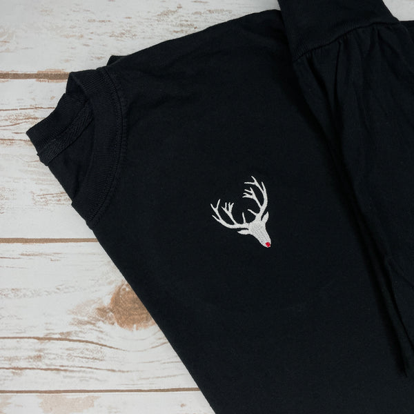 Rudolph on Long-Sleeved Black Tee