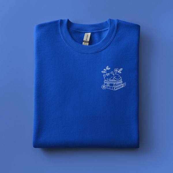 Reading Cat Embroidered Sweatshirt | Choose Your Color