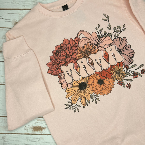 Retro Floral Mama on Rosewater Sweatshirt